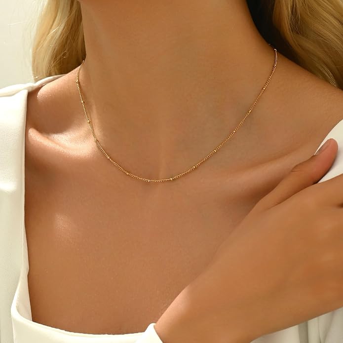 Gold Chain Necklace for Women Dainty Simple Satellite Beaded Twisted Chain Choker Necklace Everyday Jewelry Christmas Gifts