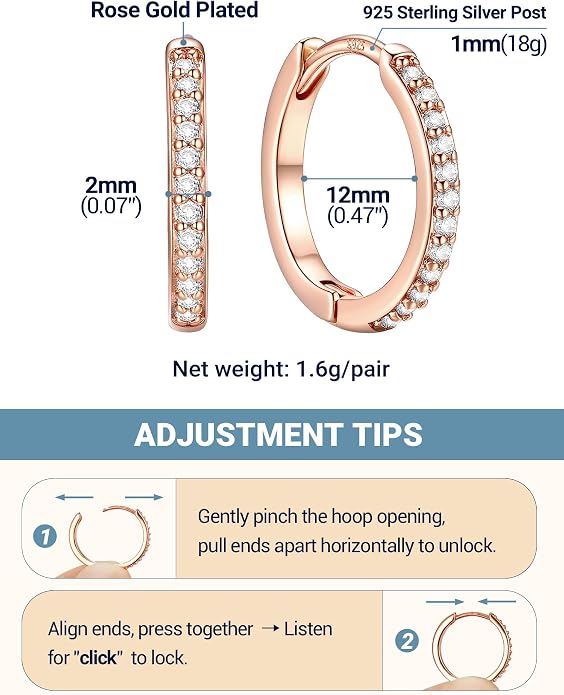 PROSTEEL Hoop Earrings for Women, Huggie Hoop with 925 Sterling Silver Post, 8/10/12/14/16/18/20mm Small Huggie Hoops, 14K Gold Plated/Silver/Black/Rose Gold Hypoallergenic Earrings Jewelry