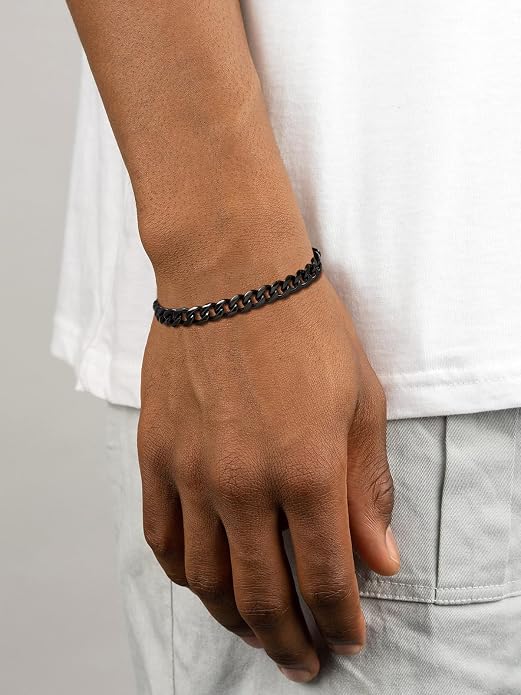U7 Link Bracelets for Men, Cuban Link/Rope/Watch Band Solid Bracelet, Silver Black Gold Color Wrist Bracelet 3/6/9/12/15mm Width, 6.5/7.5/8.3 Inch Length, Hand Chain Jewelry for Mens Women