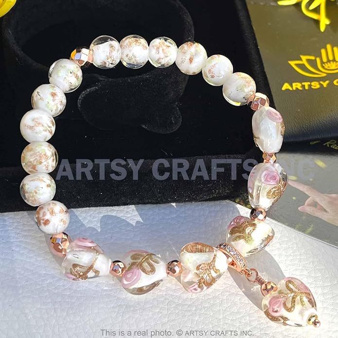 ARTSY Crafts Glow in the Dark Heart Shaped Glass Bead Bracelets & Necklaces, Handmade in USA