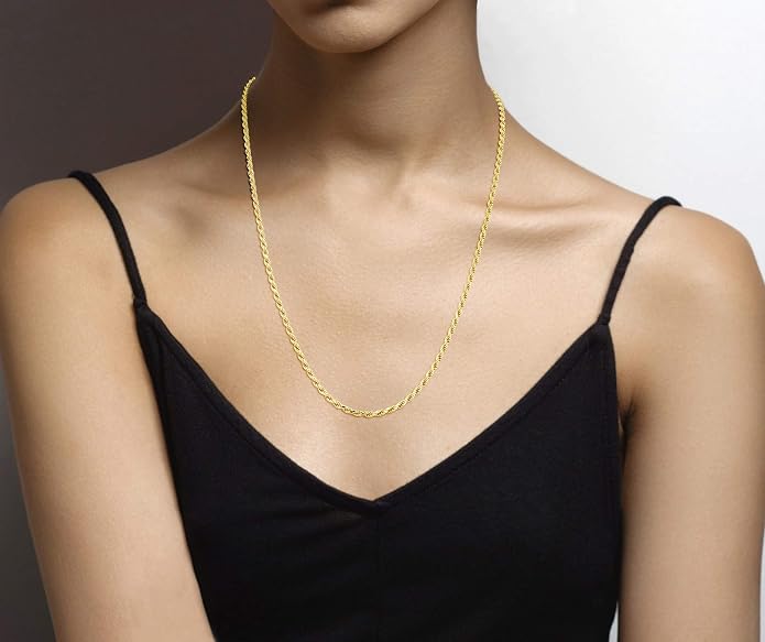 Miabella Italian 18K Gold Plated 925 Sterling Silver 2mm, 3mm Diamond-Cut Braided Rope Chain Necklace for Men Women, Made in Italy