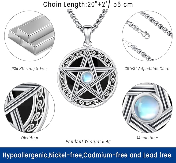 Witchy Jewelry for Women Men Nudo De Bruja Plata 925 Original Witches Knot Necklace Tetragrammaton Hecate Necklace Lilith Necklace Pentagram Necklace Cat Necklace Triple Moon Goddess Pendant Necklace