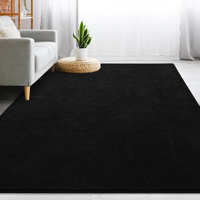 Gifeas Large Ultra Soft Modern Area Rugs for Living Room Bedroom, 7x10 Feet Black Thickened Memory Foam Indoor Solid Minimalist Carpets, Non-Slip Comfy Rug for Boys Girls Nursery Room Home Decor