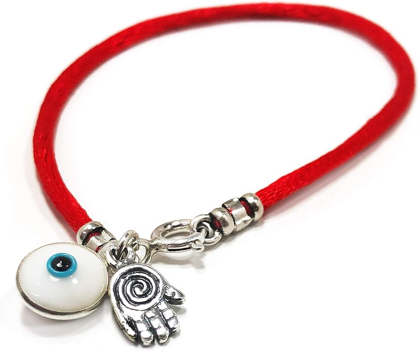 Hamsa Protection Bracelet for Men 8" Length, Red Silk String with Hamsa Hand Charm - Evil Eye Protection Jewelry for Success & Friendship - Gift in Cotton Pouch