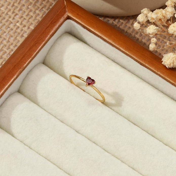 Lit Wall Birthstone Rings for Women Dainty 14k Gold Plated Non Tarnish Gold Heart Rings Adjustable Size Stackable CZ Ring Gold Simulated Gemstone Rings Birthday Gifts for Women