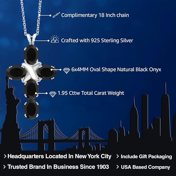 Gem Stone King Cross Pendant Necklace for Women | 925 Sterling Silver | 6X4MM Gemstone Birthstone | Jesus Christian Religious Crucifix Jewelry Gifts | 18 Inch Chain