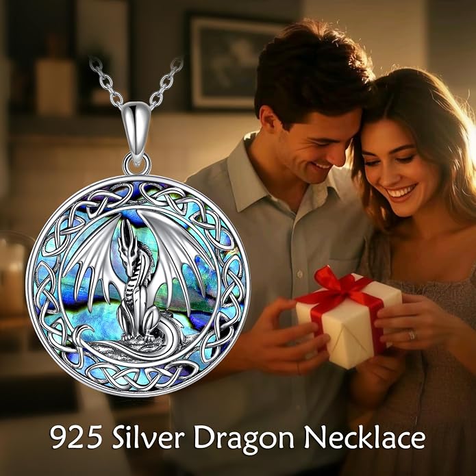 LUHE Sterling Silver Dragon/Wolf/Phoenix/Hummingbird/Horse/Unicorn Religious Pendant Necklace for Women Oxidized vintage Celtics Necklace Jewelry Christmas Gifts