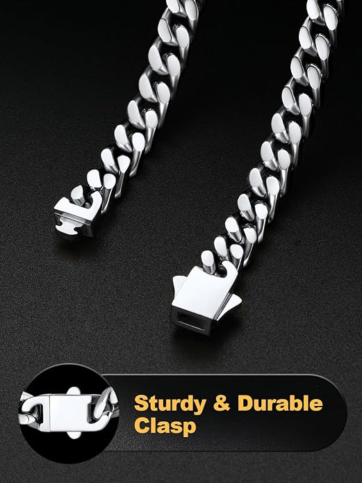 U7 Cuban Link Bracelets for Men Stainless Steel Wrist Bracelet Silver Black Gold Cuban Hand Chain Bracelet for Mens Women, 5/7/9/12mm Width, 7.5/8.3/9 Inch Length Classic Jewelry with Box Packed