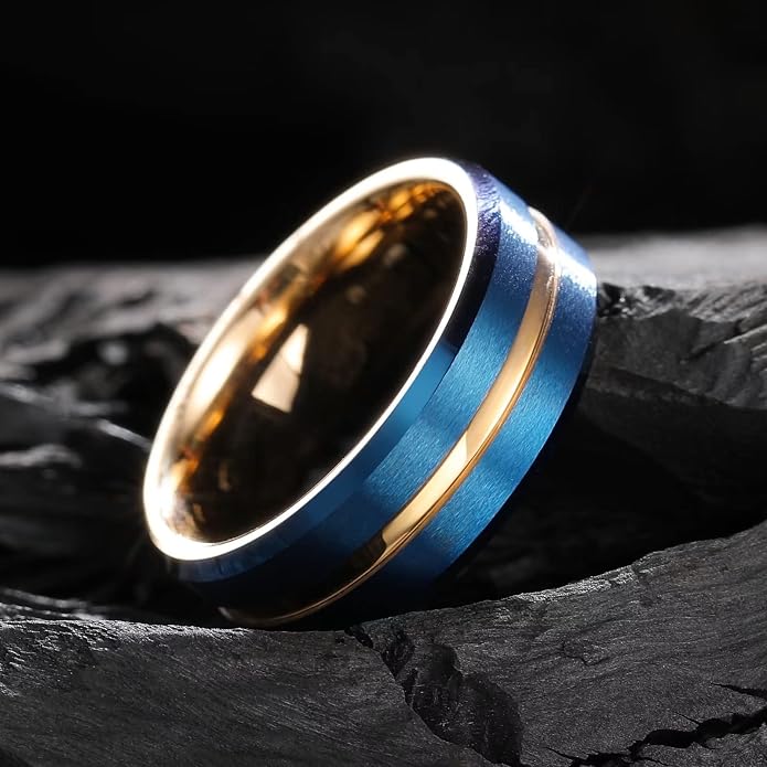 King Will Tungsten Carbide Wedding Band for Men Women-6/8/10mm Width Multicolor Available with Grooved Center Wedding Ring Suitable for Work, Gym Comfort Fit Size 4-16