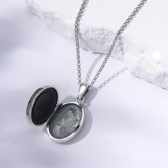 PELOVNY Locket Necklace That Holds Pictures 925 Sterling Silver Photo Locket Pendant Birthday Christmas Memorial Jewelry Gifts for Women Men