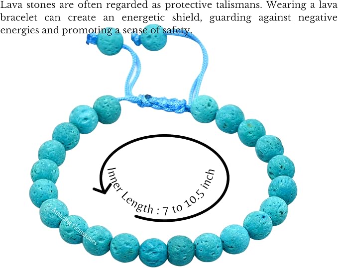 Amazing Gemstone Turquoise Blue Lava Bracelet for Women Men's Gifts - Protection Healing Crystal Bracelet - 8mm Gemstone Beaded Adjustable Bracelet