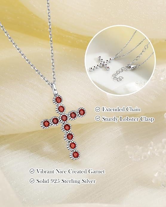 925 Sterling Silver 18 inch Birthstone Cross Pendant Necklace for Women Men