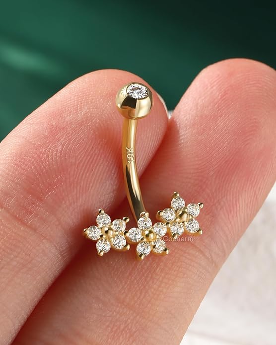 Cocharm Belly Button Rings - Flowers & Navel Piercing Jewelry - Hypoallergenic 10K Gold