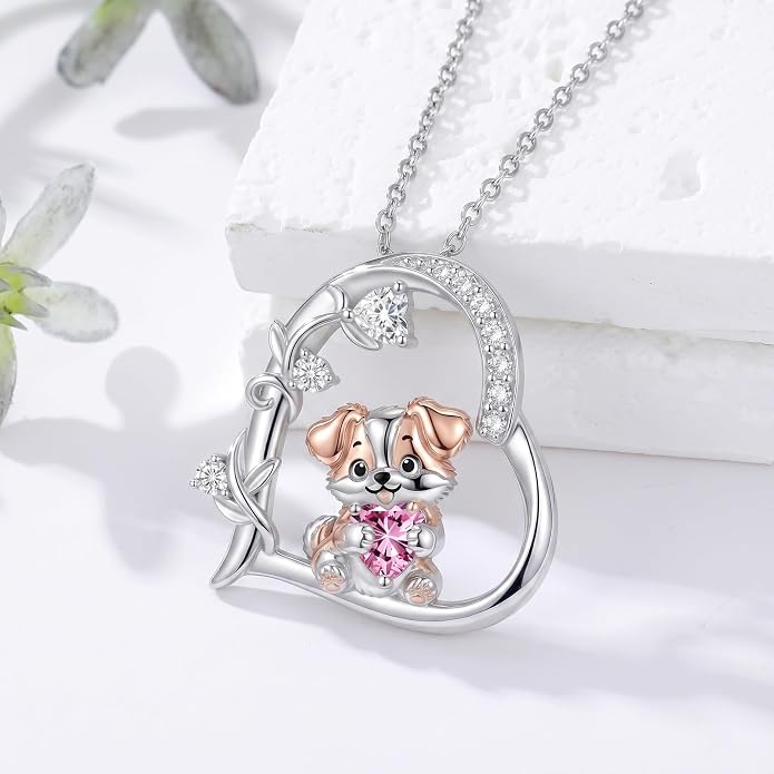 PELOVNY Teddy Bear Necklace for Women 925 Sterling Silver Bear/Highland Cow/Fox/Cat/Axolotl Birthstone Necklace Christmas Birthday Jewelry Gifts for Mom Daughter Wife Sister