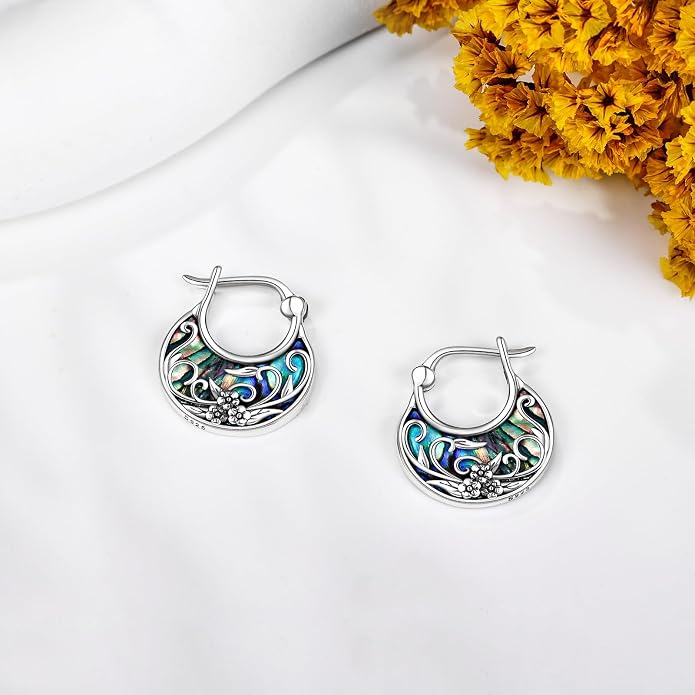 Tree of Life/Sunflower/Mountain/Daisy/Flower/Dragonfly/Butterfly/Earrings 925 Sterling Silver Hoop Earrings for Women