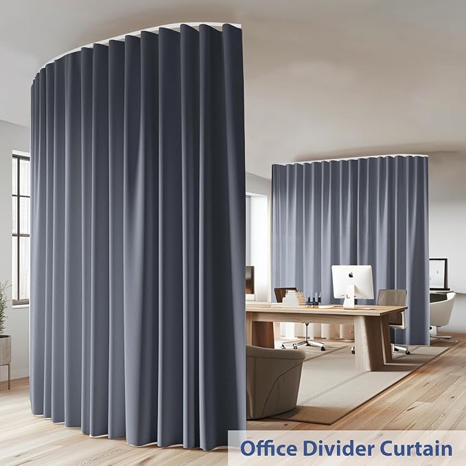 Room Divider Ceiling Mounted Curtains Track Sets Extra Wide Blackout Curtain Flexible Tracks for Bedroom Office Privacy Partition Separator, Grey, W 100 x H 84in