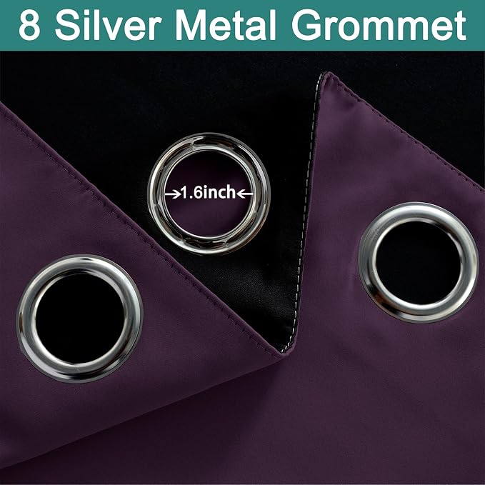 Yakamok Purple 100% Blackout Curtains 84 Inches Long for Bedroom, 1 Panel | Blackout Curtain Panels for Bedroom, 2 Thick Layers Grommet Top Thermal Insulated Drapes with Black Liner for Living Room