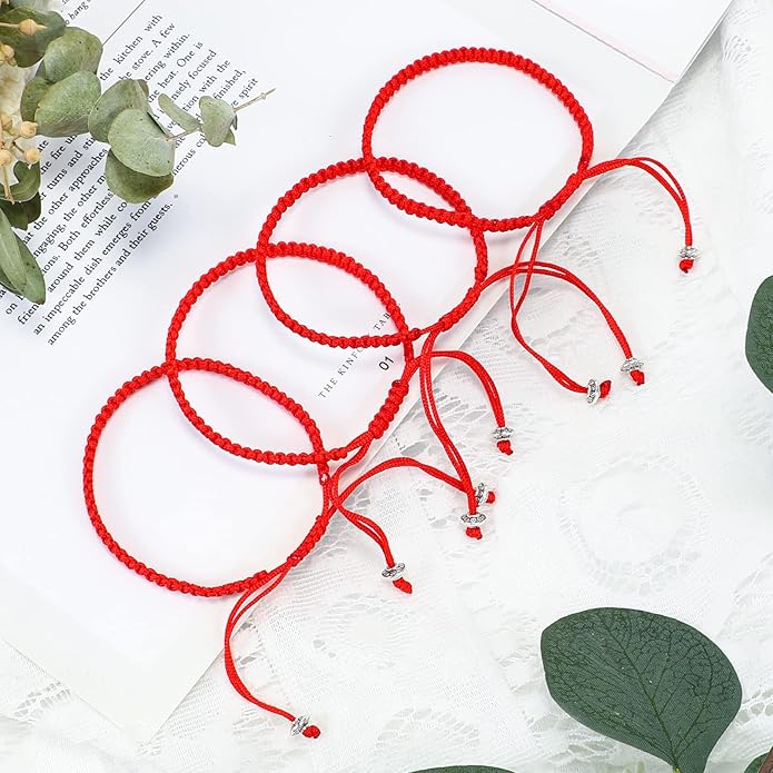 Ecation 100 Pcs Red Bracelet for Protection Good Luck Kabbalah Adjustable Matching Braided Rope Red String Bracelet Bulk Gifts for Women Men Couples