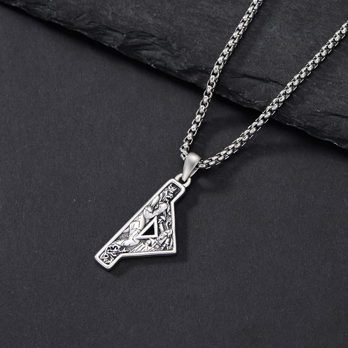 Viking Necklace 925 Sterling Silver Viking Rune Letter Pendant Norse Jewelry Gifts for Men Father