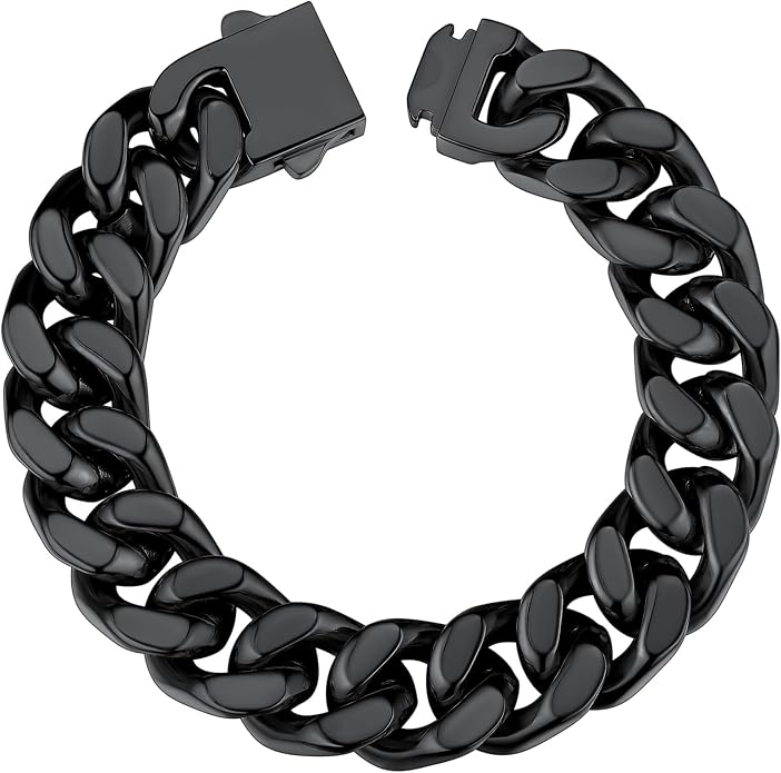 ChainsHouse Stainless Steel Cuban Link Bracelet for Men, 5mm/7mm/9mm/12mm Width, 7.5"/8.3"/9" Length, Black/18K Gold Plated Chain Wrist Bracelets for Men, with Gift Box