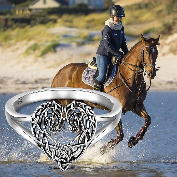 Horse Ring Sterling Silver Celtic Horse Rings for Women Couples Celtic Knot Equestrian Horses Jewelry Horsey Gifts