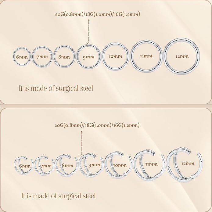 AROWRO Conch Piercing Jewelry Septum Jewelry Nose Rings Hoops 20G 18G 16G 316L Surgical Steel Hinged Segment Ring Hoop Helix Daith Rook Tragus Cartilage Piercing Jewelry