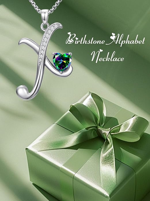 Birthday Gifts for Women Alphabet A to Z Initial Birthstone Pendant Necklaces for Women - 18k White Gold Plated Personalized Name Jewelry Anniversary Graduation Gifts for Wife Her Daughter Girlfriend(with Gift Box)