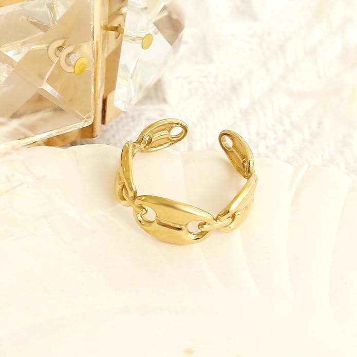 Made by Nami Stainless Steel Gold Adjustable Rings for Women Stackable Chunky Gold Rings for Women