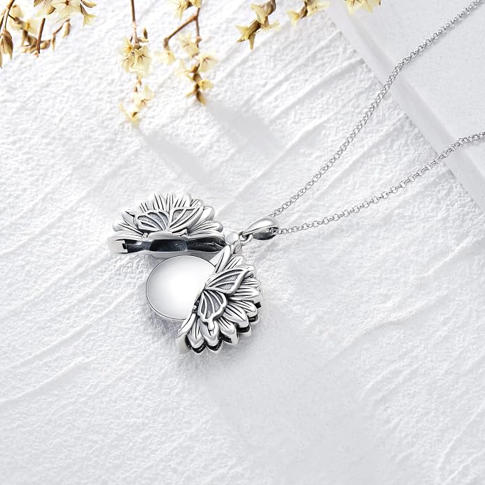 SOULMEET Personalized Silver Locket Necklace That Holds Pictures Photo Keep Someone Near to You, Memorial Custom Lockets Necklaces Letters Engraving for His Her