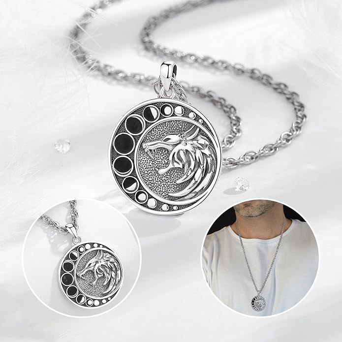 Vito 925 Sterling Silver Viking Necklace for Women Men, Viking Dragon/Wolf/Horse/Tree of Life Pendant Norse Amulet Nordic Jewelry for Men