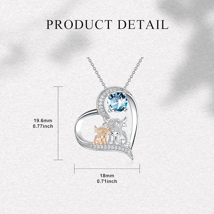 Highland Cow Gifts for Women 925 Sterling Silver Highland Cow Birthstone Necklace Fluffy Cow Jewelry Gifts Birthday Christmas