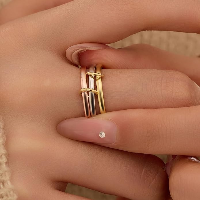 925 Sterling Silver Trinity Interlocking Fidget Anxiety Ring for Women 14K Gold Plated Spinner Stackable Promise Rings for Men Statement Connect 3 Finger Knuckle Ring Mothers Day Wedding Jewerly Gifts