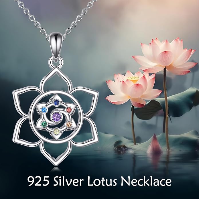 YAFEINI Chakra Necklace 925 Sterling Silver Angel/Tree of Life/Lotus/Dragonfly Neckalce Healing Crystal Pendant Neckalce Chakra Jewelry Gift for Women