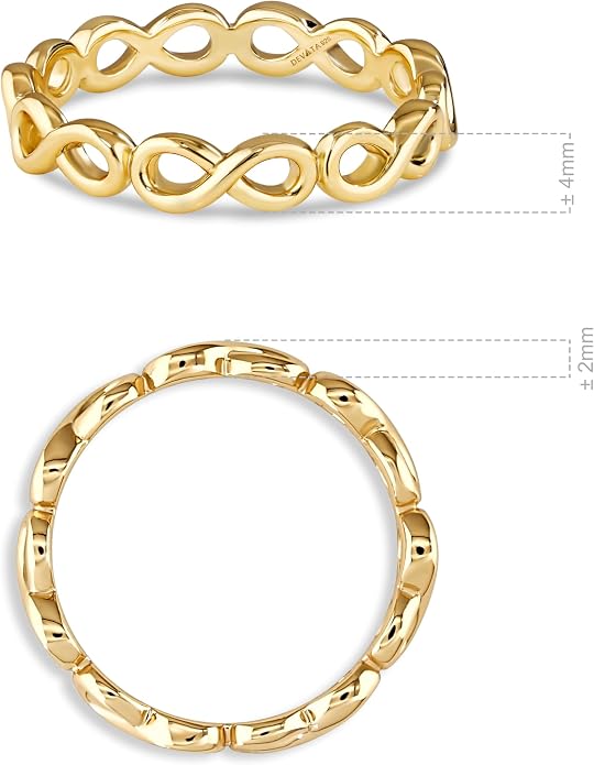 DEVATA Gold or Rhodium Plated Sterling Silver 925 – Eternity, Band Ring for Women – Heart, Knot, Clover, Infinity, Mariner, Cable, Curb, Cuban, Figaro, Daisy, Rope, Ribbed, Dome