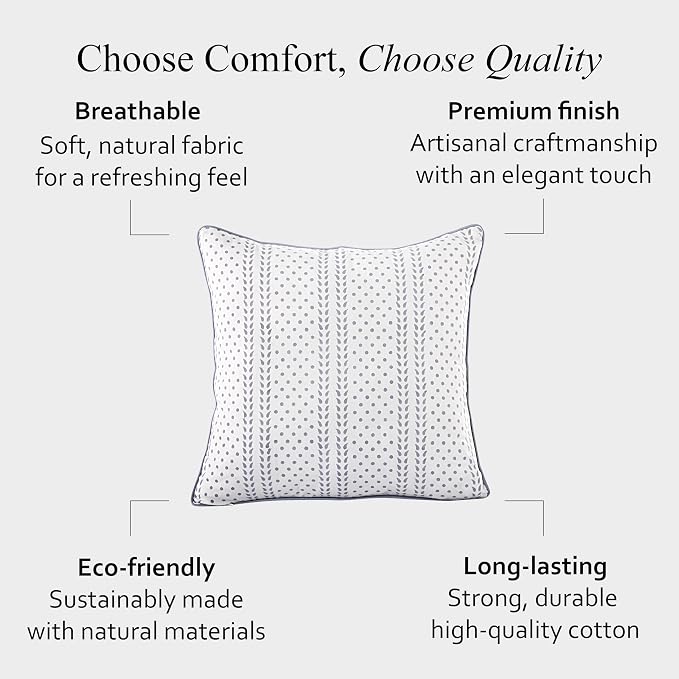 CPC 100% Cotton Throw Pillow Covers 18x18 Inch, Set of 2 Pink Block Print Pattern Couch Pillow, Cute Boho Decorative Pillows for Living Room, Bedroom with Hidden Zipper- Misty Grey Tralis