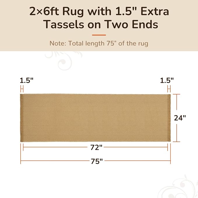 2x6 Washable Boho Runner Area Rug with Tassels for Living Room Red Beige | Vacuum Friendly, Machine Washable, Non-Slip Rug, Modern Farmhouse Neutral Decor Carpet, Bathroom Bedroom Kitchen Hallway