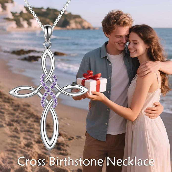 LUHE Celtic Knot Cross Necklace Sterling Silver Birthstone Polished Religious Infinity Celtics Jewelry Gifts for Women