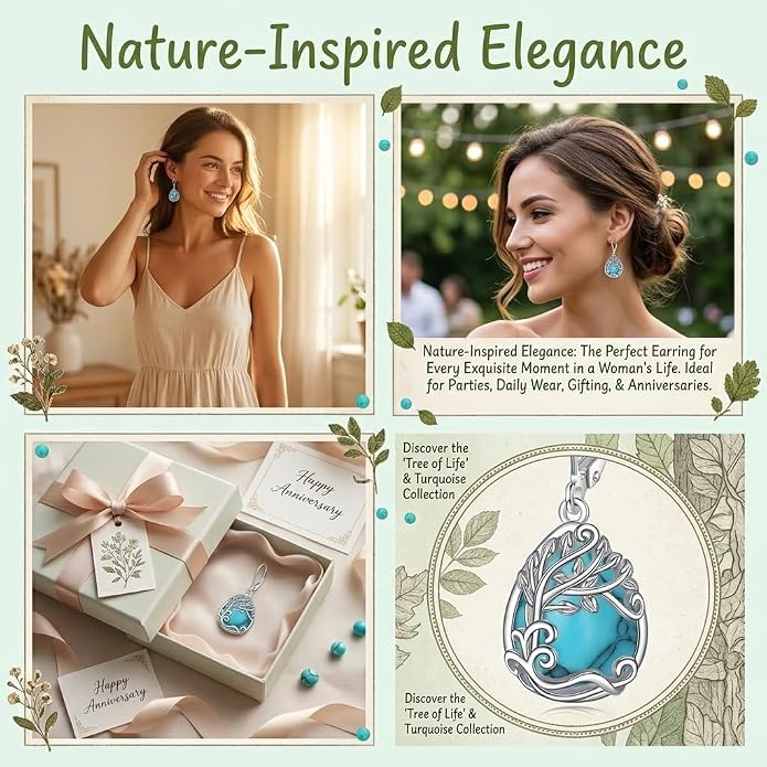 Teardrop Tree of Life/Filigree Earrings for Women Dangle Leverback Earrings Jewelry Gift Anniversary For Her