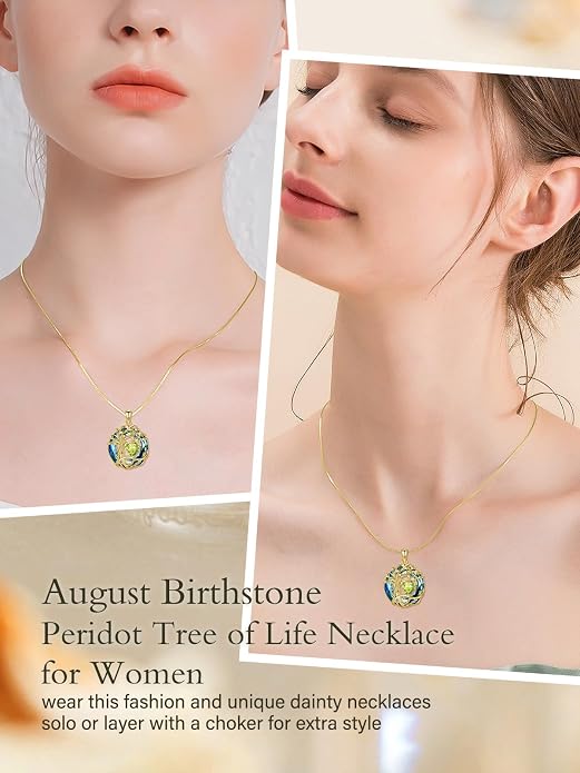 TOUPOP Tree of Life Birthstone Necklace Sterling Silver Pendant Birthstone Necklaces with Blue Crystal Anniversary Birthday Jewelry for Women Mom Wife Her