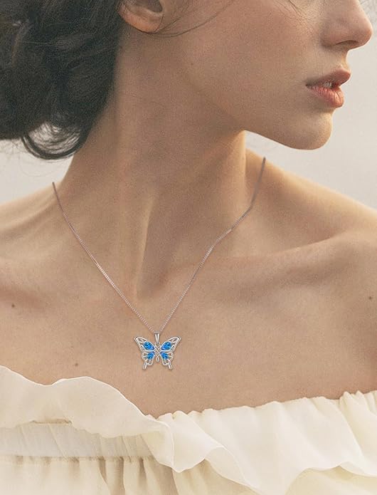 Butterfly Necklace 925 Sterling Silver Celtic Knot Pendant Teardrop Birthstone Twisted Jewelry for Women