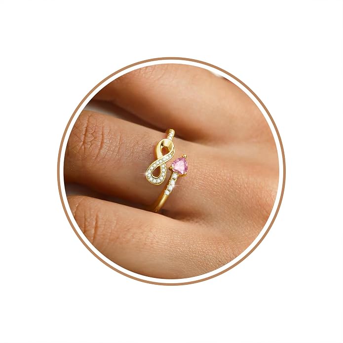Btysun Mothers Day Gifts, Birthday Gifts for Women Non Tarnish Gold Rings Adjustable 1-12 Birthstone Rings Birthday Gift for Wife Mom Stocking Stuffers Promise Ring Anniversary Wedding Jewelry
