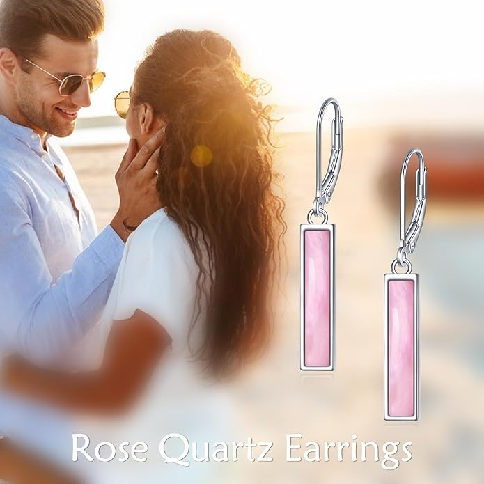 CRMAD Abalone Shell Bar Earrings for Women Sterling Silver Leverback Earrings Abalone Jewelry Gift