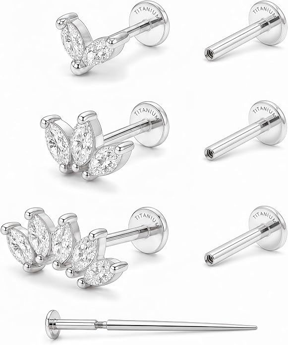 YACHY G23 Titanium Flat Back Stud Earrings, Internally Threaded Screw-On Hypoallergenic Body Piercing Jewelry for Everyday Wear, Tragus Helix Conch Monroe Medusa Lip, 18G 6mm 8mm