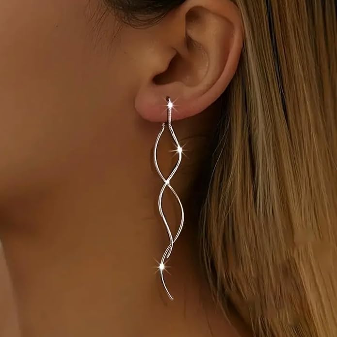 925 Sterling Silver Dainty Hard Wire Threader Dangle Earrings for Women 14k Gold Plated Tassel Threader Pull Through Long Half Hoop Earring Wedding Bridal Birthday Jewelry Gifts