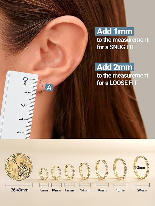 PROSTEEL Hoop Earrings for Women, Huggie Hoop with 925 Sterling Silver Post, 8/10/12/14/16/18/20mm Small Huggie Hoops, 14K Gold Plated/Silver/Black/Rose Gold Hypoallergenic Earrings Jewelry