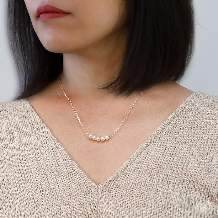 Pearl Birthday Necklace for Women, Sterling Silver Freshwater Pearl Bar Necklace, 30th 40th 50th 60th 70th Milestone Birthday Gift for Her, Meaningful Handmade Jewelry