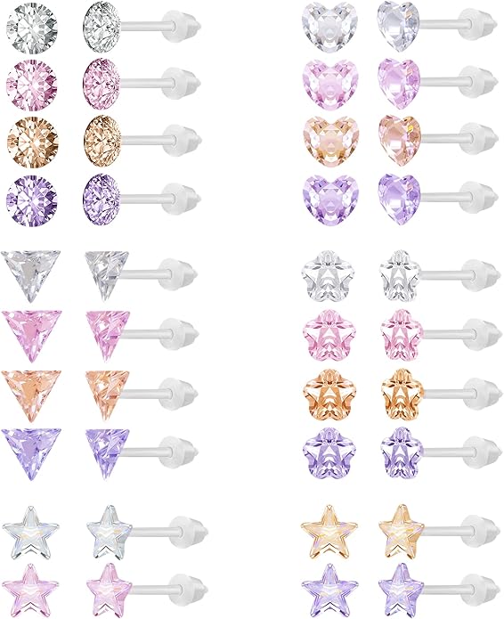 AoedeJ 40 Pcs Colorful Earrings Cubic Zirconia Earrings Studs Hypoallergenic With Plastic Post For Women Multipack