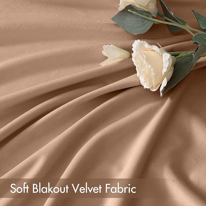 MIULEE Blush Beige Blackout Velvet Curtains Drapes 108 Inch Long 52"x108" | Luxurious Bedroom Living Room Decor, Room Darkening, Thermal Insulated, Rod Pocket Design, Super Soft Fabric, Extra Long
