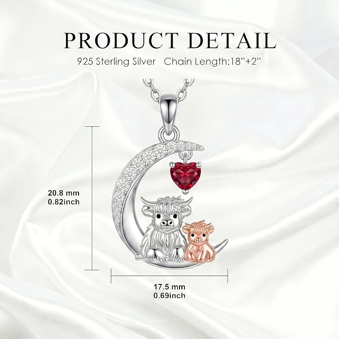 PELOVNY Teddy Bear Necklace for Women 925 Sterling Silver Bear/Highland Cow/Fox/Cat/Axolotl Birthstone Necklace Christmas Birthday Jewelry Gifts for Mom Daughter Wife Sister