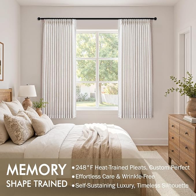 MIULEE Pinch Pleated Thick Linen Curtains 63 Inches Long 2 Panels for Dining Living Room Bedroom, Memory Trained Drapes Pleat Back Tab Light Filtering Natural Short Window Curtains with Hooks&Rings
